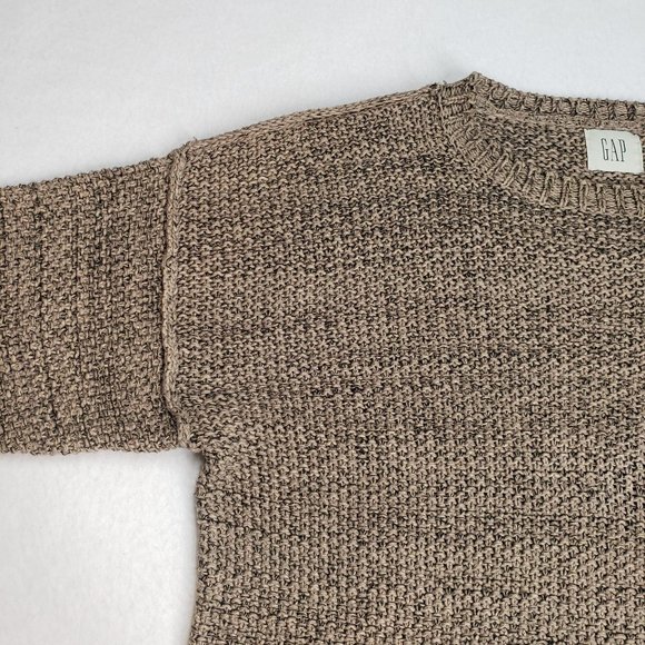 GAP Womens 90s Chunky Knit Crew Neck Sweater Linen Size Medium Oatmeal Neutral - Picture 11 of 16